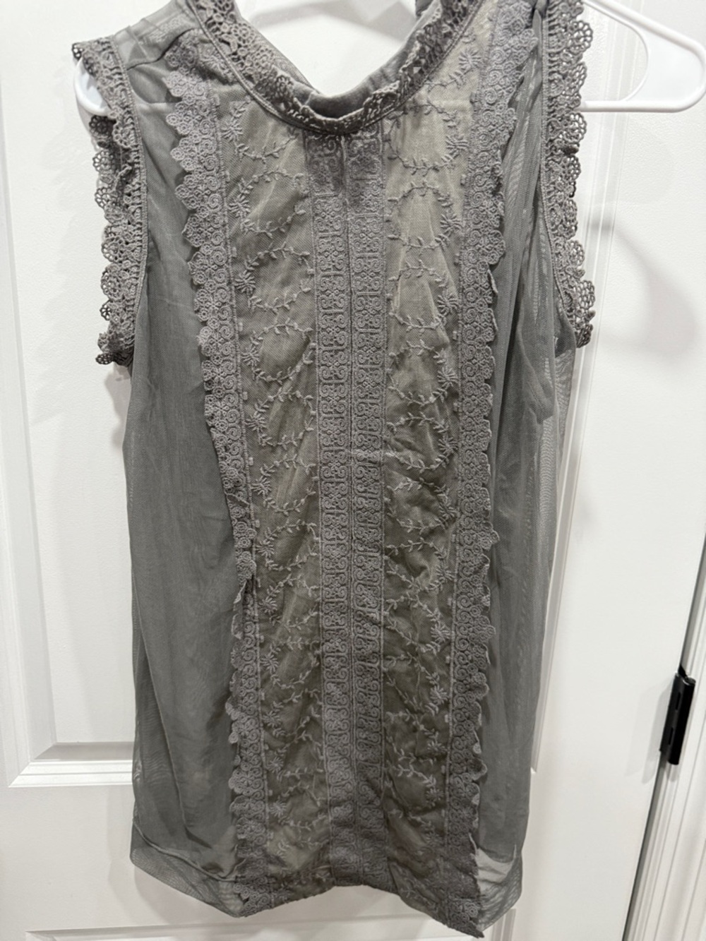 Pea in the Pod Maternity or non-maternity- Sleeveless Lace Overlay Tunic in Gray